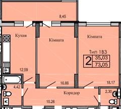 2-кімнатна 73.05 м² в ЖК River House від 18 000 грн/м², м. Українка