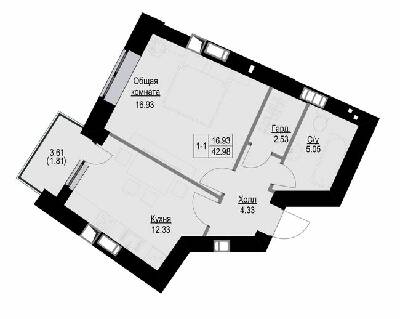 1-комнатная 42.98 м² в ЖК Уютный квартал от 17 700 грн/м², с. Софиевская Борщаговка