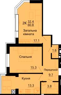 2-комнатная 60.8 м² в ЖК Львовский маеток от застройщика, с. Софиевская Борщаговка