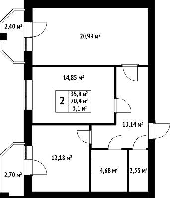 2-комнатная 70.74 м² в ЖК Волошковый от 18 750 грн/м², с. Софиевская Борщаговка