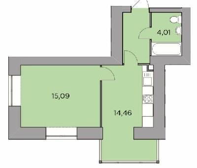 1-комнатная 37.8 м² в ЖК Родной от 20 000 грн/м², с. Гатное