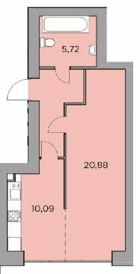 1-кімнатна 42.31 м² в ЖК Рідний від 20 500 грн/м², с. Гатне