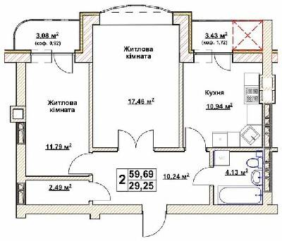 2-комнатная 59.69 м² в ЖК Гранд Парк от 14 000 грн/м², г. Бровары