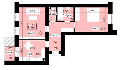 2-кімнатна 61.39 м² в ЖК 9 Район від 15 200 грн/м², м. Мукачеве