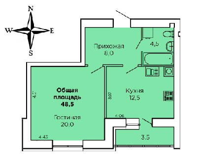 1-комнатная 48.5 м² в ЖК Levanevsky от 17 900 грн/м², Николаев
