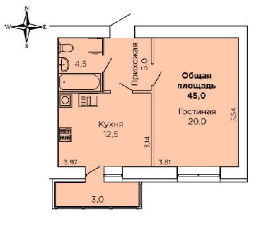 1-комнатная 45 м² в ЖК Levanevsky от 17 900 грн/м², Николаев