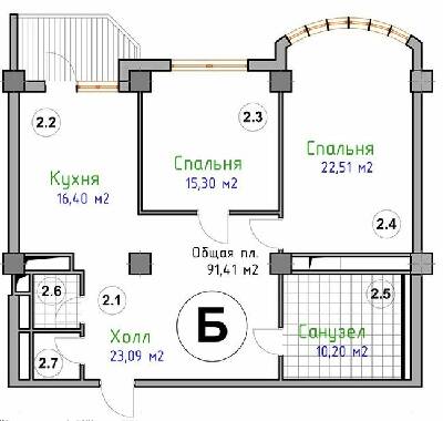 2-комнатная 91.41 м² в ЖК Адмирал от 28 250 грн/м², Николаев