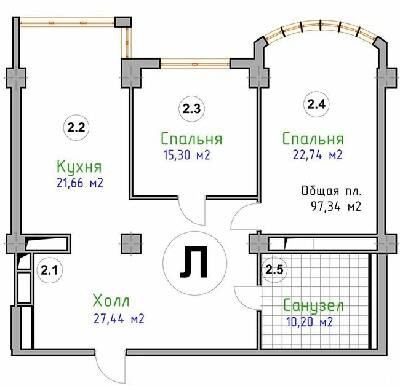 2-комнатная 97.34 м² в ЖК Адмирал от 28 900 грн/м², Николаев