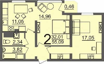 2-кімнатна 55.09 м² в Мкрн Цивільний посад від 12 400 грн/м², Миколаїв
