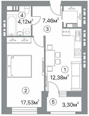 1-кімнатна 44.79 м² в ЖК Оскар від 32 000 грн/м², Полтава