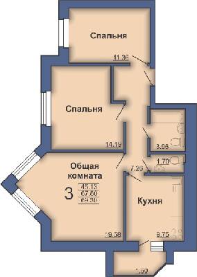 3-кімнатна 69.3 м² в ЖК на пл. Павленківська, 3А від 17 500 грн/м², Полтава