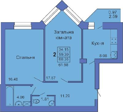2-кімнатна 60.36 м² в ЖК на пл. Павленківська, 3В від 18 000 грн/м², Полтава