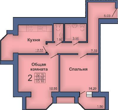 2-кімнатна 65.18 м² в ЖК на вул. Миру, 18В від забудовника, Полтава