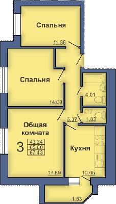 3-кімнатна 67.43 м² в ЖК на вул. Миру, 18В від 17 500 грн/м², Полтава