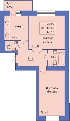 2-комнатная 59.15 м² в ЖК на ул. Степного Фронта, 20 от 21 000 грн/м², Полтава