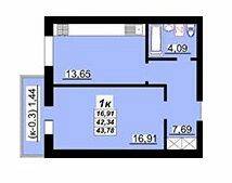 1-комнатная 43.78 м² в ЖК Лазурный от 18 500 грн/м², Полтава