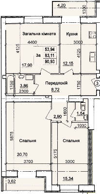 3-кімнатна 90.93 м² в ЖК по пров. Олега Кошового, 12 від 17 500 грн/м², м. Кременчук