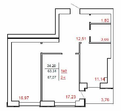 2-кімнатна 67.07 м² в ЖК Острів від 13 000 грн/м², м. Миргород