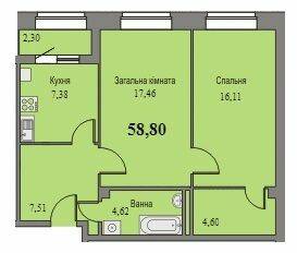 2-кімнатна 58.8 м² в ЖК Парковий від 11 500 грн/м², м. Ромни