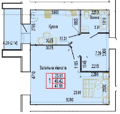 1-комнатная 46.56 м² в ЖК Эверест от 14 000 грн/м², Сумы
