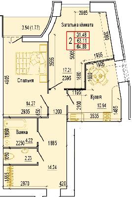 2-комнатная 64.88 м² в ЖК Эверест от 14 000 грн/м², Сумы