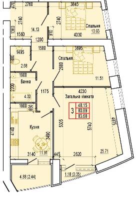 3-кімнатна 83.68 м² в ЖК Еверест від 15 500 грн/м², Суми