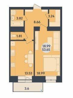 1-комнатная 53.65 м² в ЖК Династия от 18 500 грн/м², Полтава