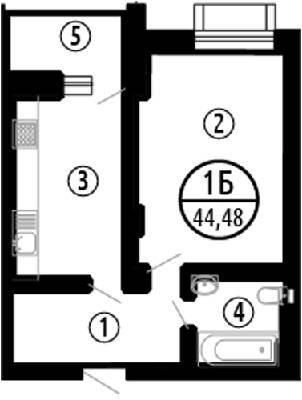 1-кімнатна 44.8 м² в ЖК Парковий від 28 900 грн/м², Полтава