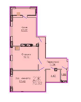 2-комнатная 70.92 м² в ЖК Панорама от застройщика, Сумы