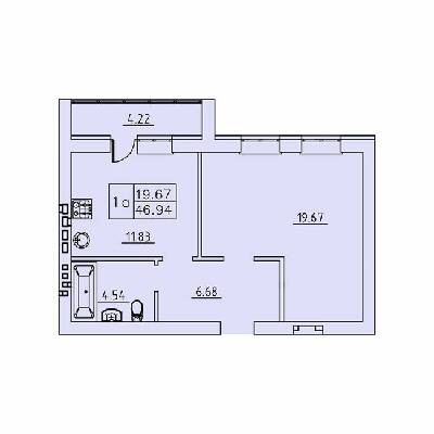 1-комнатная 46.94 м² в ЖК Городок от застройщика, Сумы