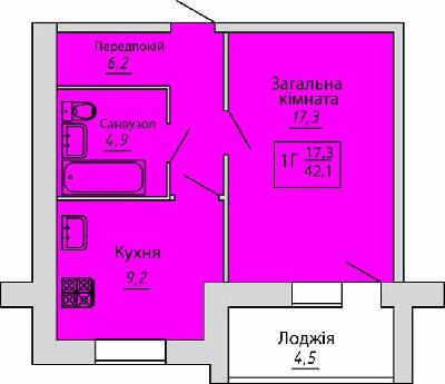 1-кімнатна 42.1 м² в ЖК Київський від 12 000 грн/м², Суми