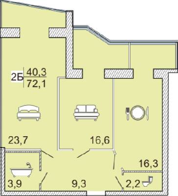 2-кімнатна 72.1 м² в ЖК Сімейний Lux від 16 000 грн/м², Черкаси