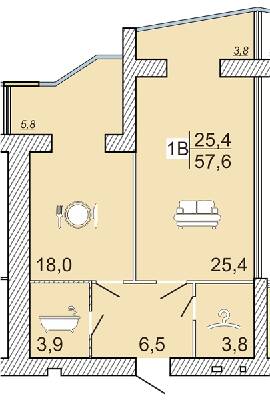 1-кімнатна 57.6 м² в ЖК Сімейний Lux від 16 000 грн/м², Черкаси