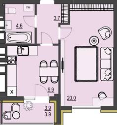 1-кімнатна 42.1 м² в ЖК Prestige Apartments від 26 150 грн/м², Рівне