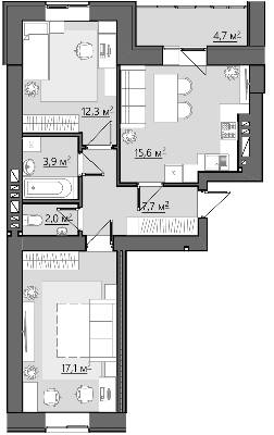 2-комнатная 63.3 м² в ЖК Семейный от 21 250 грн/м², Ровно