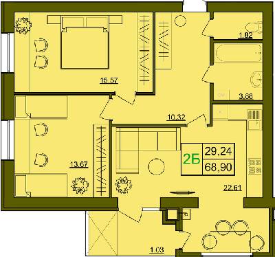 2-кімнатна 68.9 м² в ЖК Лавровий від забудовника, Рівне