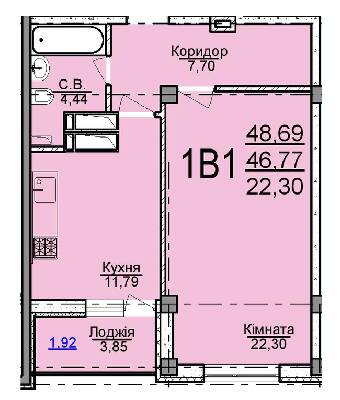 1-комнатная 48.69 м² в ЖК Пушкина от 19 000 грн/м², Черкассы