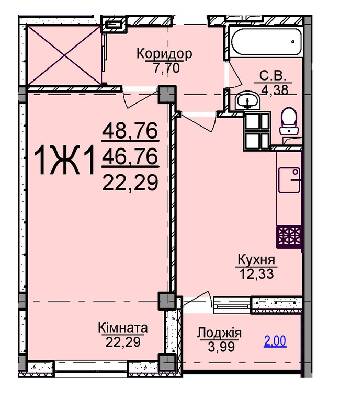 1-комнатная 48.76 м² в ЖК Пушкина от 18 000 грн/м², Черкассы