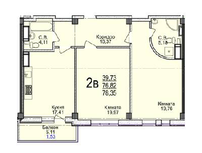 2-комнатная 78.35 м² в ЖК Свято-Троицкий посад от 18 500 грн/м², Черкассы