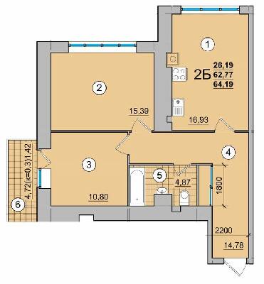 2-кімнатна 64.19 м² в ЖК на вул. Мазепи, 23 від 14 400 грн/м², Чернігів