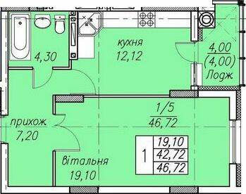 1-кімнатна 46.72 м² в ЖК Панорама від 20 000 грн/м², Тернопіль