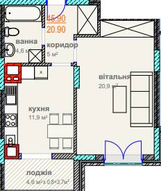1-комнатная 45.9 м² в ЖК Водограй от 18 350 грн/м², Черновцы