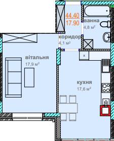 1-кімнатна 44.4 м² в ЖК Водограй від 18 350 грн/м², Чернівці