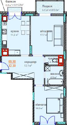 2-комнатная 69.9 м² в ЖК Водограй от 18 350 грн/м², Черновцы