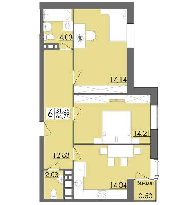 2-кімнатна 64.78 м² в ЖК Родинна казка від 12 500 грн/м², Чернівці