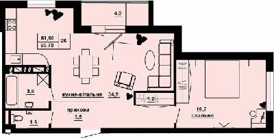 2-кімнатна 65.7 м² в ЖК Manhattan від 19 100 грн/м², Тернопіль