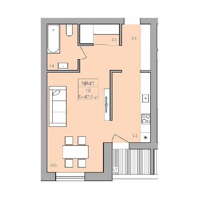 1-комнатная 47.6 м² в ЖК ЭкоДом от 11 000 грн/м², с. Петриков