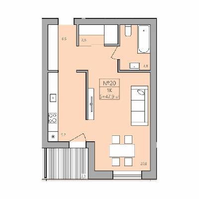 1-кімнатна 47.9 м² в ЖК ЕкоДім від 11 000 грн/м², с. Петриків