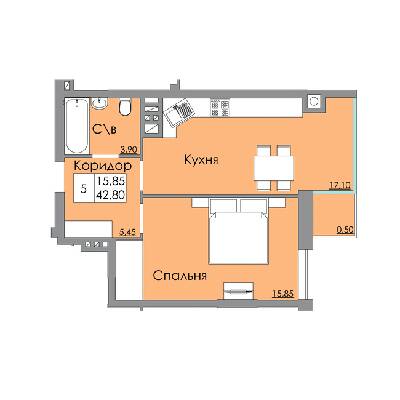 1-комнатная 42.8 м² в ЖК Панда от 19 800 грн/м², Черновцы