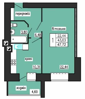 1-комнатная 47.72 м² в ЖК на ул. Лучаковского-Троллейбусная от 19 000 грн/м², Тернополь
